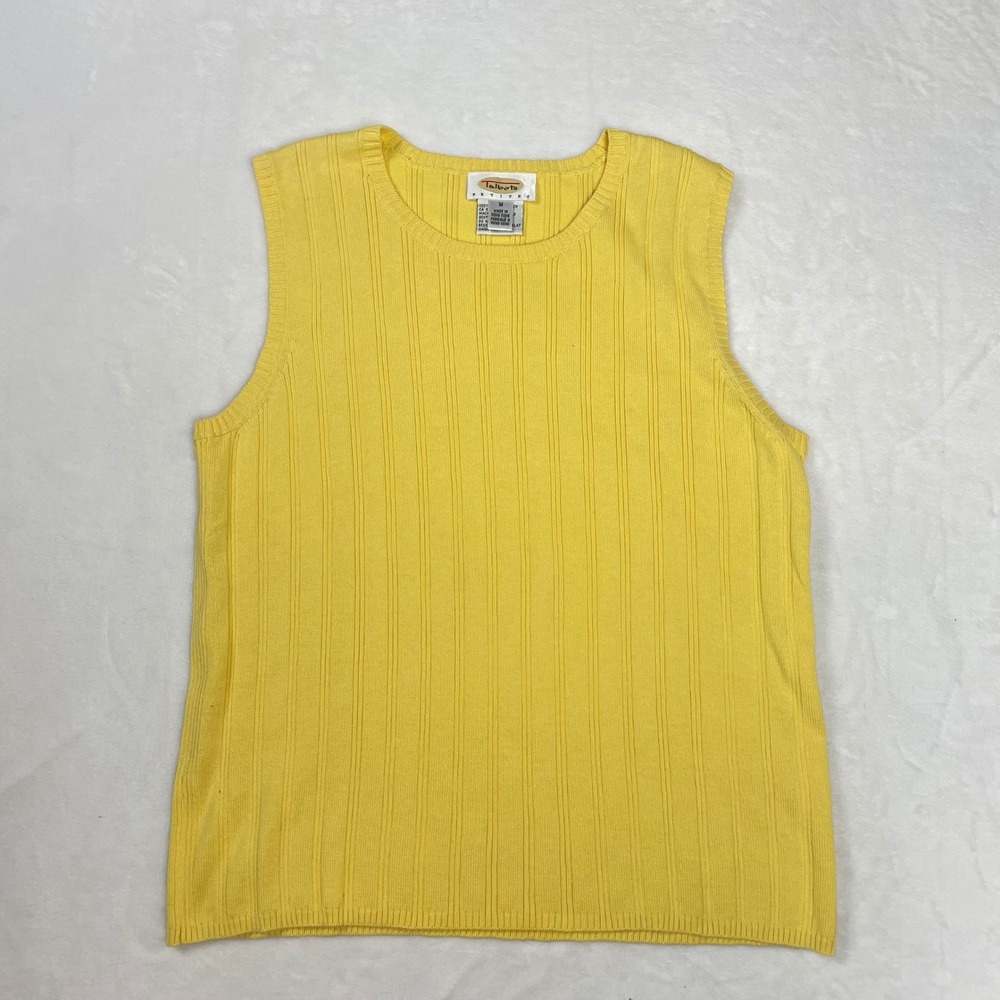 Talbots Sweater 100% Cotton Women Medium Petite Yellow Good Ribbed Sleeveless